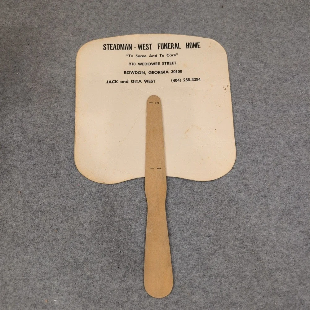 Vintage Jesus Good Shepherd Handheld Funeral Fan Steadman-West Funeral Home GA - Picture 2 of 2